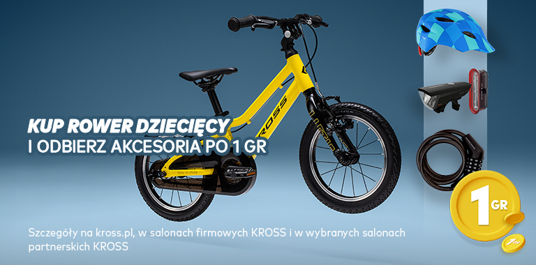 Bezpieczny powrót do szkoły? Tylko z KROSS! Kup wybrany rower dziecięcy lub młodzieżowy, uczestniczący w promocji, a my dołożymy do niego 3 akcesoria, każde po 1 grosz!