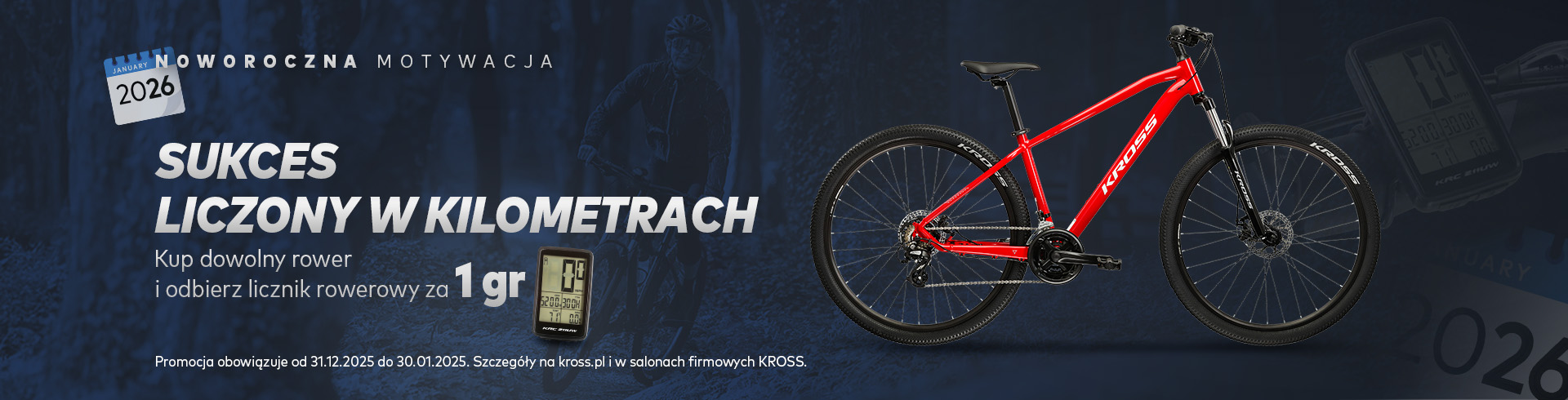 Wybierz dowolny rower, a licznik rowerowy dorzucimy w prezencie za 1 grosz w Salonach Firmowych KROSS i na KROSS.PL Wybierz dowolny rower, a licznik rowerowy dorzucimy w prezencie za 1 grosz w Salonach Firmowych KROSS i na KROSS.PL