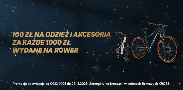 Zgarnij 100 zł rabatu na akcesoria za każde 1000 zł wartości roweru w Salonach Firmowych KROSS i na KROSS.PL Zgarnij 100 zł rabatu na akcesoria za każde 1000 zł wartości roweru w Salonach Firmowych KROSS i na KROSS.PL